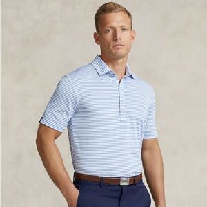Ralph Lauren Polo Shirt Mens XLarge Blue Striped RLX Golf UV Protection